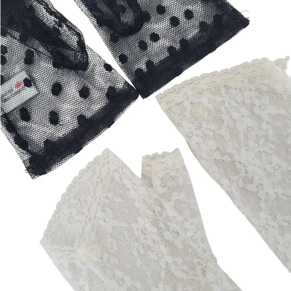 Vintage 80s Madonna Glam Polka Dot Lace Mesh Sheer Costume Gloves